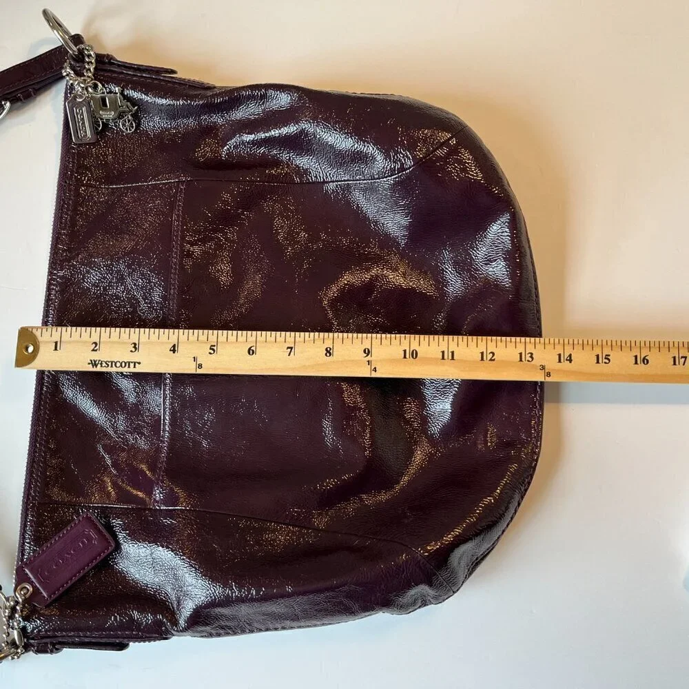 Coach Leather HOBO Shoulder Bag, Purple Patent Leather with HANG TAGS zip close